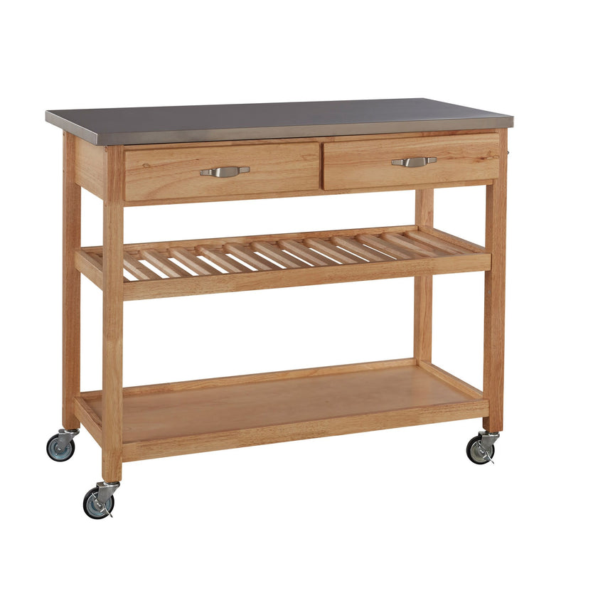 General Line Natural Kitchen Cart - Stainless Steel Top