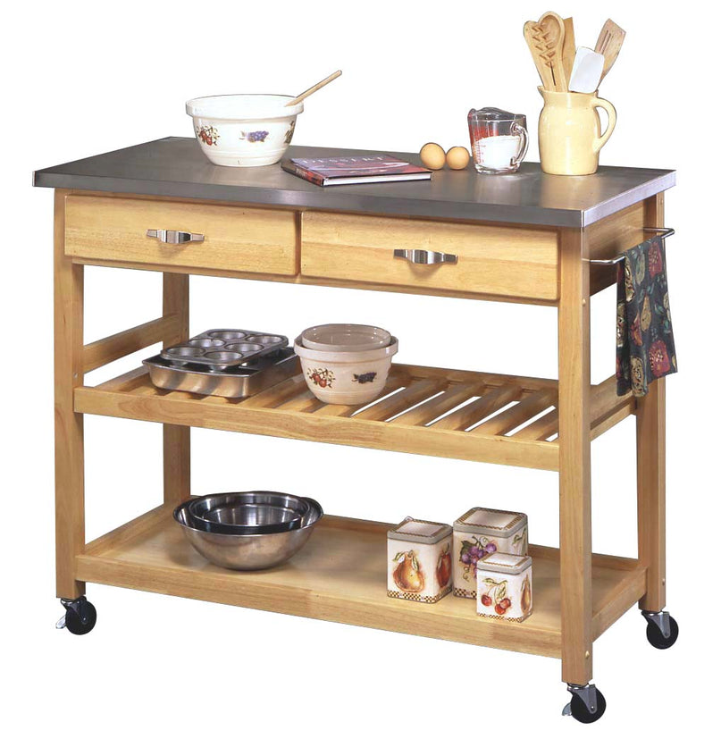 General Line Natural Kitchen Cart - Stainless Steel Top