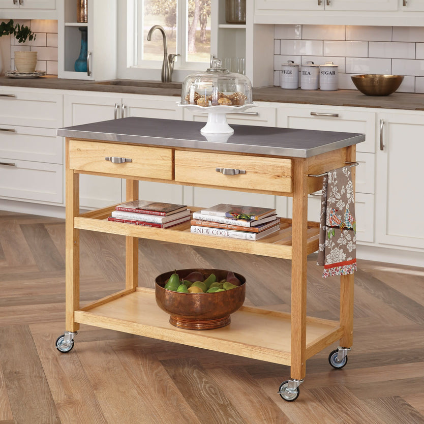 General Line Natural Kitchen Cart - Stainless Steel Top