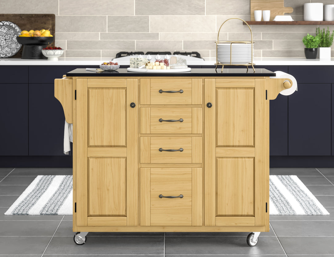 Create-A-Cart Natural Kitchen Cart II - Black Granite Top