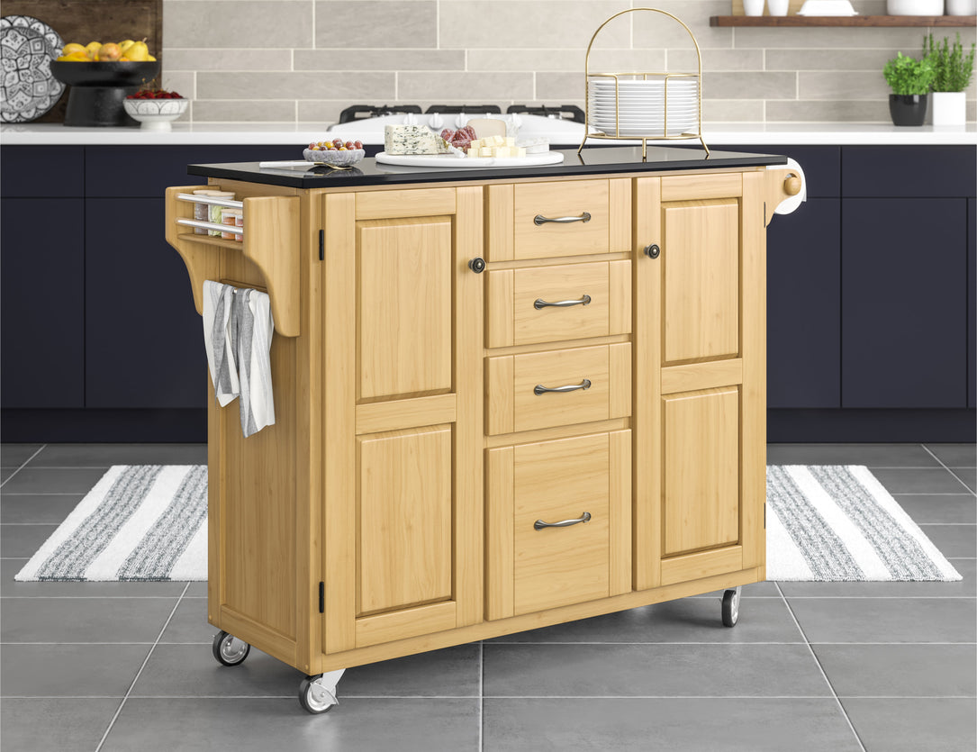 Create-A-Cart Natural Kitchen Cart II - Black Granite Top