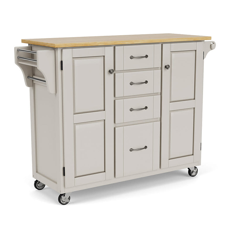 Create-A-Cart Off-White Kitchen Cart II - Natural Wood Top