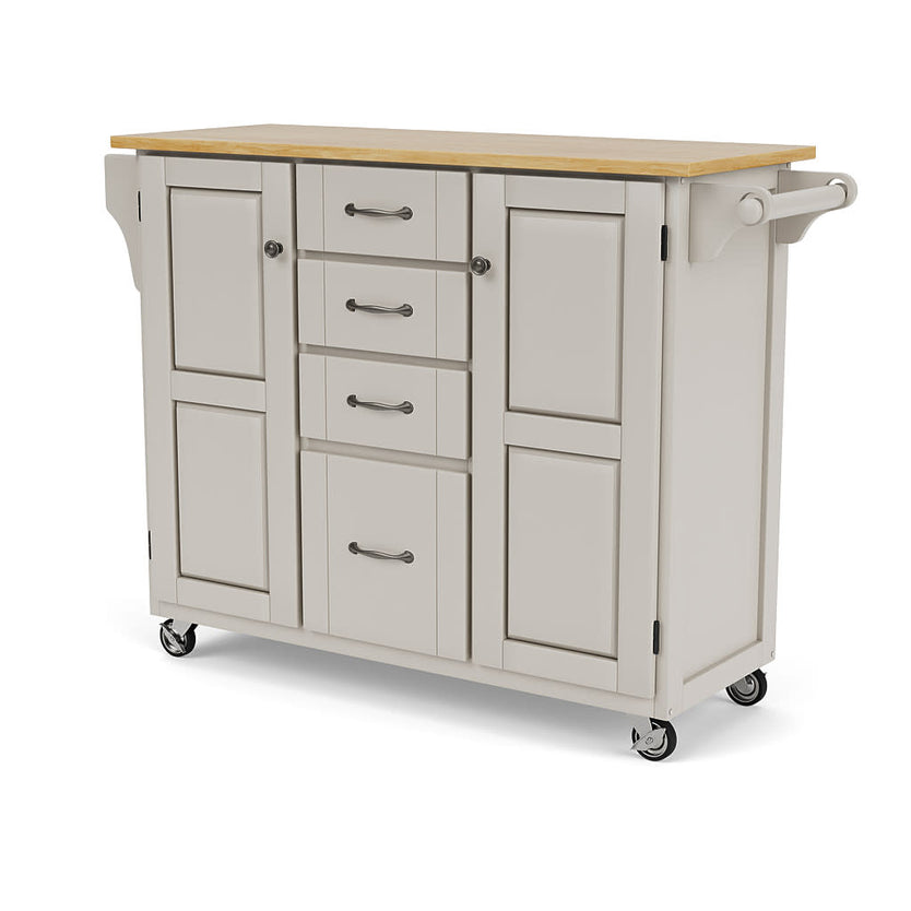 Create-A-Cart Off-White Kitchen Cart II - Natural Wood Top