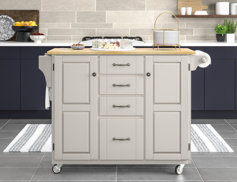 Create-A-Cart Off-White Kitchen Cart II - Natural Wood Top