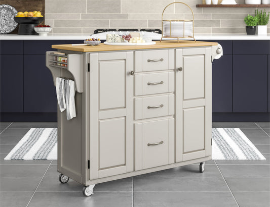 Create-A-Cart Off-White Kitchen Cart II - Natural Wood Top