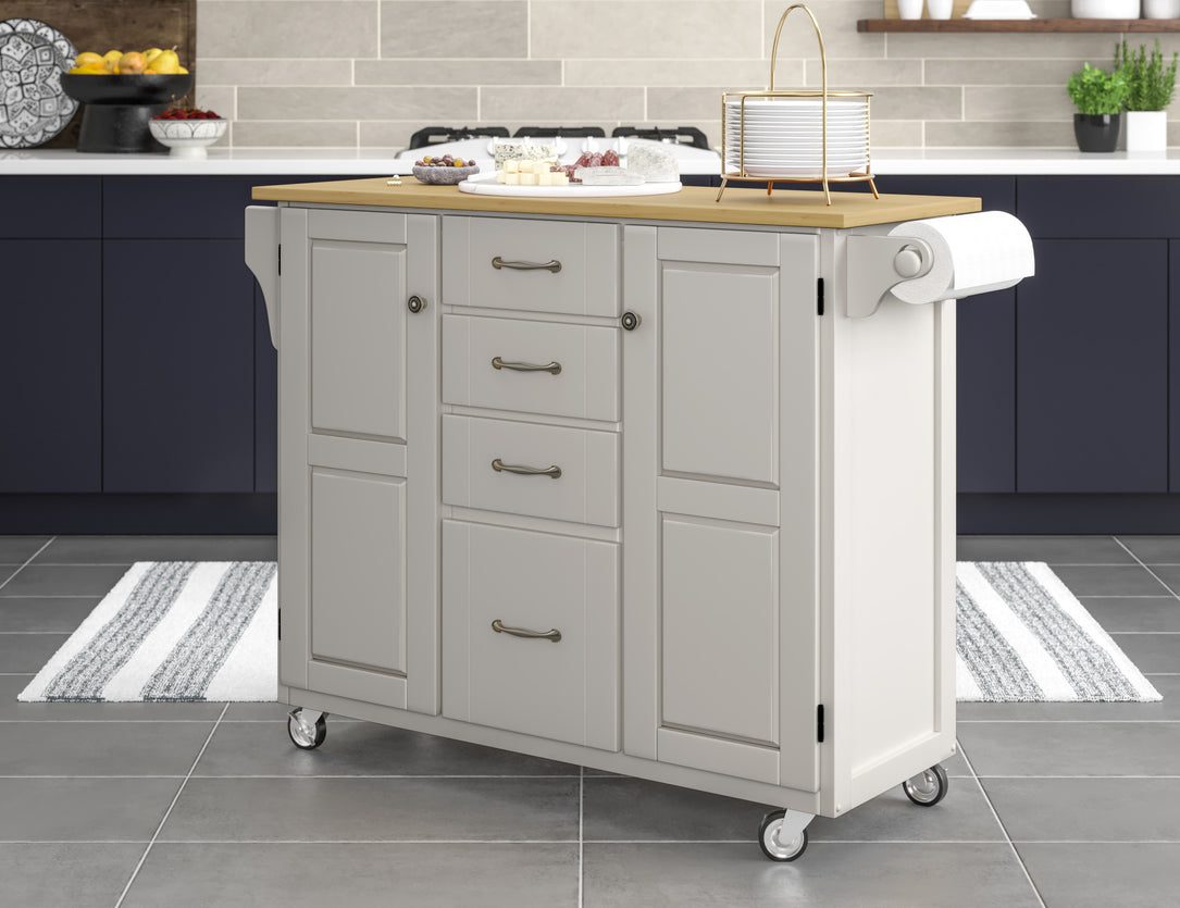 Create-A-Cart Off-White Kitchen Cart II - Natural Wood Top