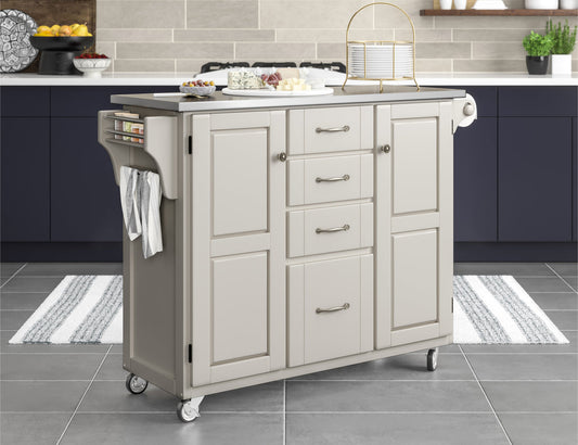 Create-A-Cart Off-White Kitchen Cart II - Stainless Steel Top