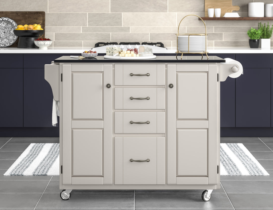 Create-A-Cart Off-White Kitchen Cart II - Black Ganite Top