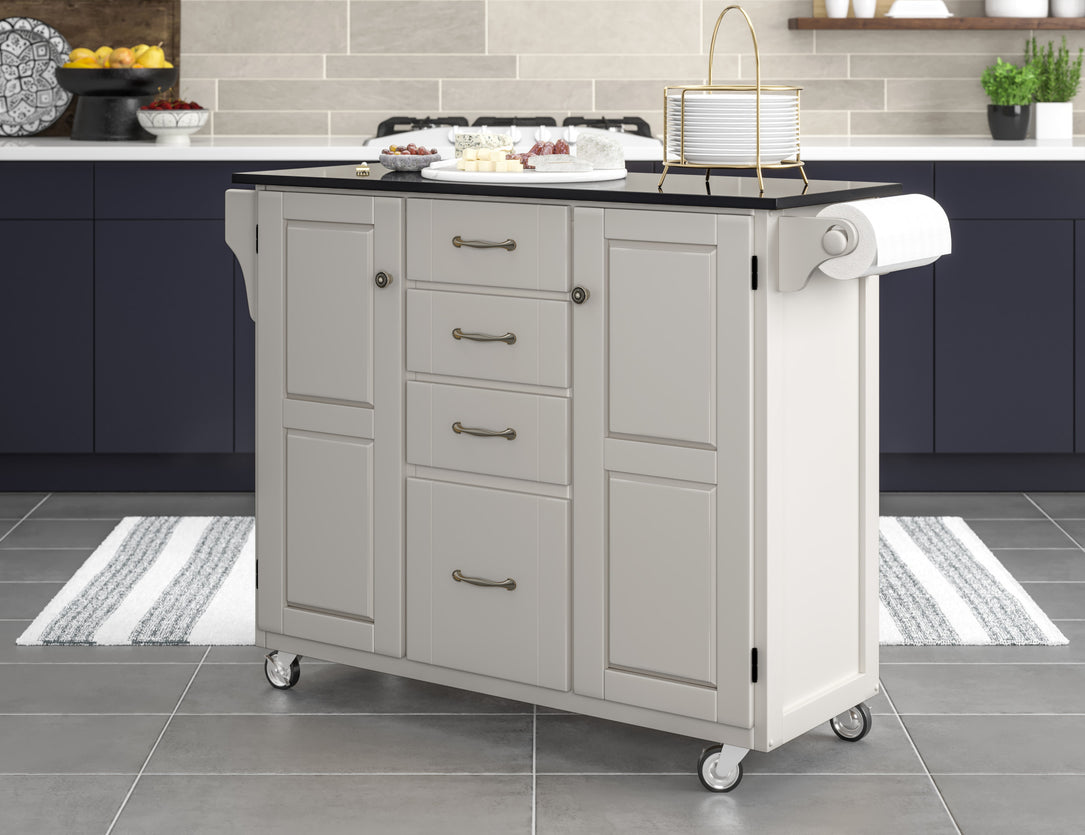 Create-A-Cart Off-White Kitchen Cart II - Black Ganite Top