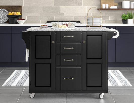 Create-A-Cart Black Kitchen Cart II - Gray Granite Top