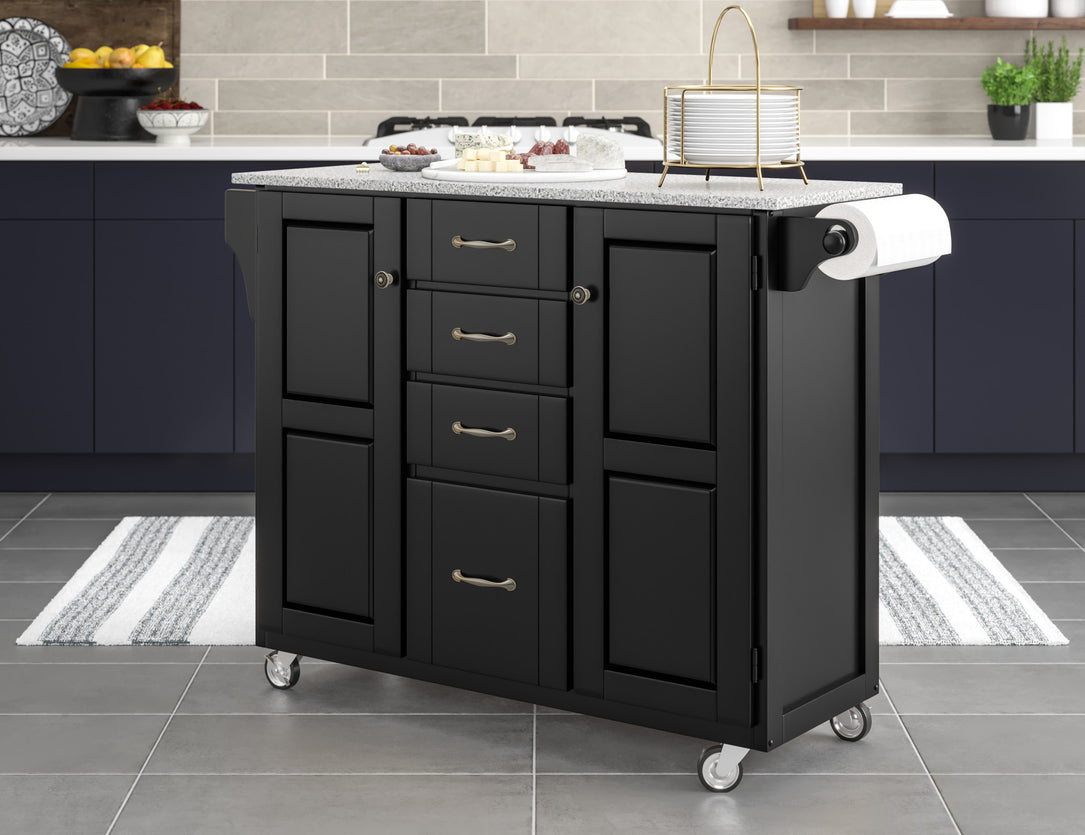 Create-A-Cart Black Kitchen Cart II - Gray Granite Top