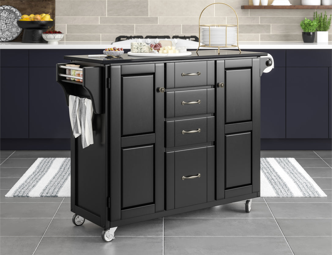 Create-A-Cart Black Kitchen Cart II - Black Granite Top