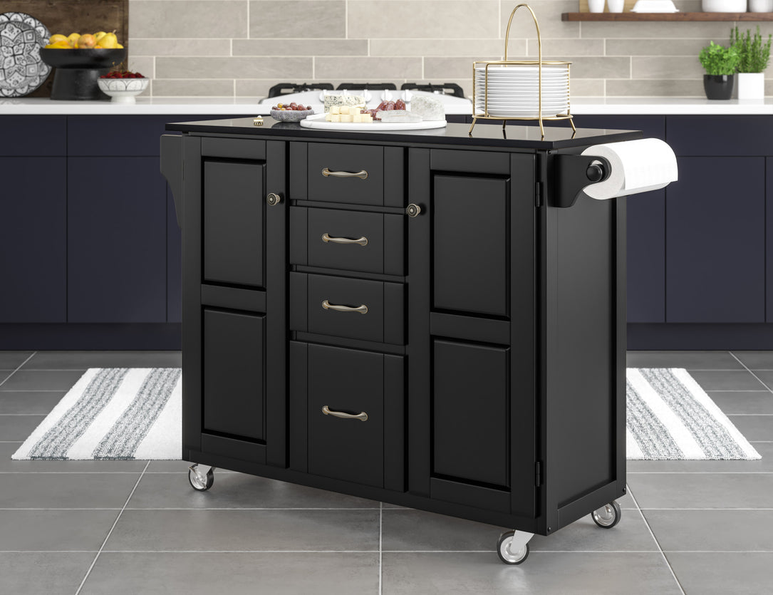 Create-A-Cart Black Kitchen Cart II - Black Granite Top