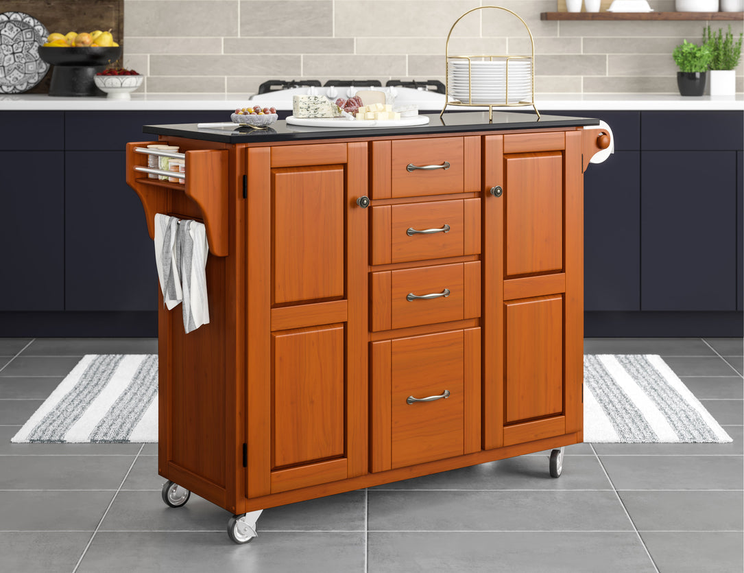 Create-A-Cart Brown Kitchen Cart III - Black Granite Top