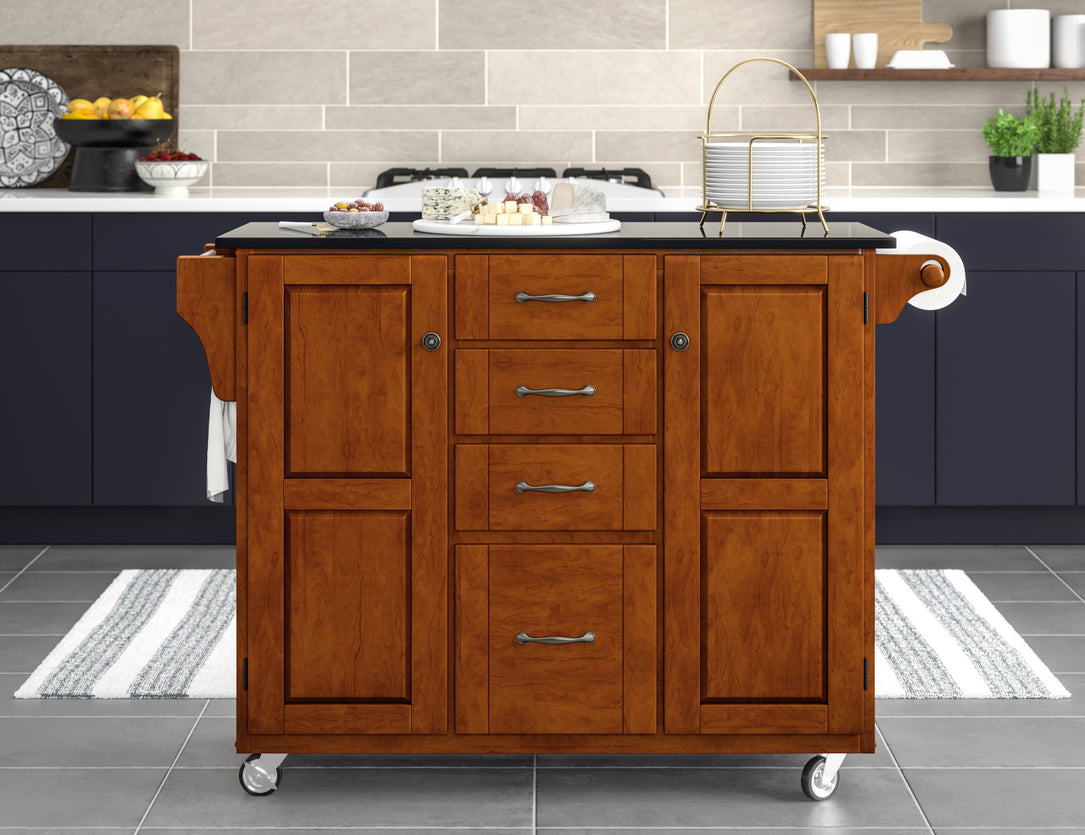 Create-A-Cart Brown Kitchen Cart II - Black Granite Top