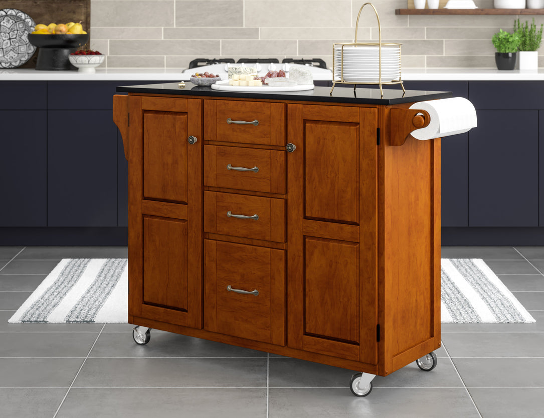 Create-A-Cart Brown Kitchen Cart II - Black Granite Top