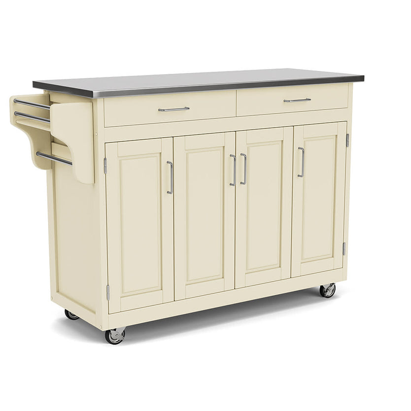 Create-A-Cart Off-White Kitchen Cart - Stainless Steel Top