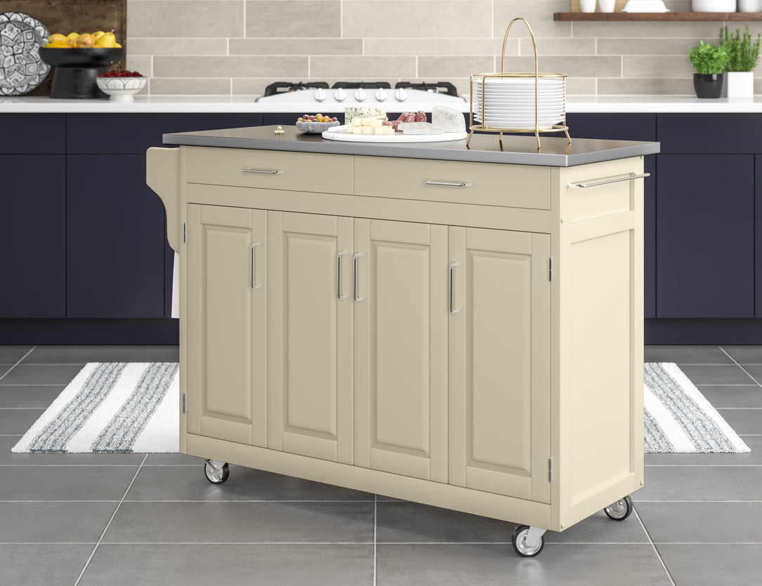 Create-A-Cart Off-White Kitchen Cart - Stainless Steel Top