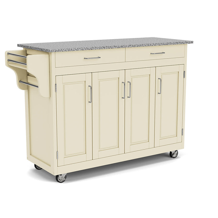 Create-A-Cart Off-White Kitchen Cart - Gray Granite Top