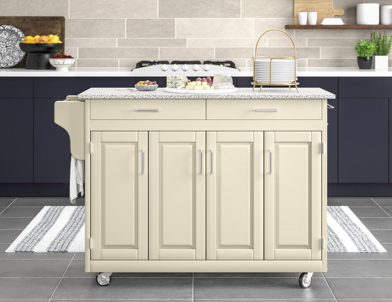 Create-A-Cart Off-White Kitchen Cart - Gray Granite Top