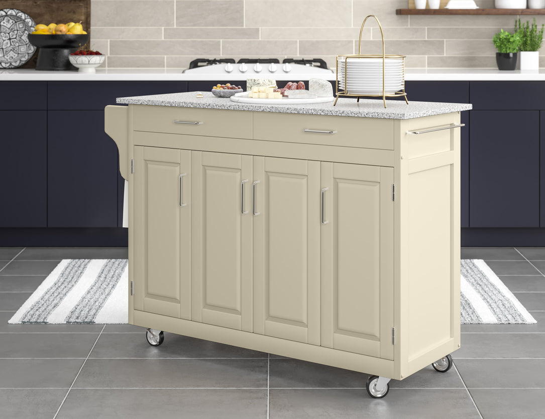 Create-A-Cart Off-White Kitchen Cart - Gray Granite Top
