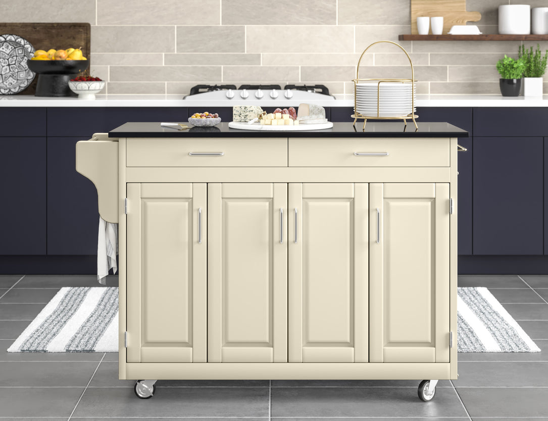 Create-A-Cart Off-White Kitchen Cart - Black Granite Top