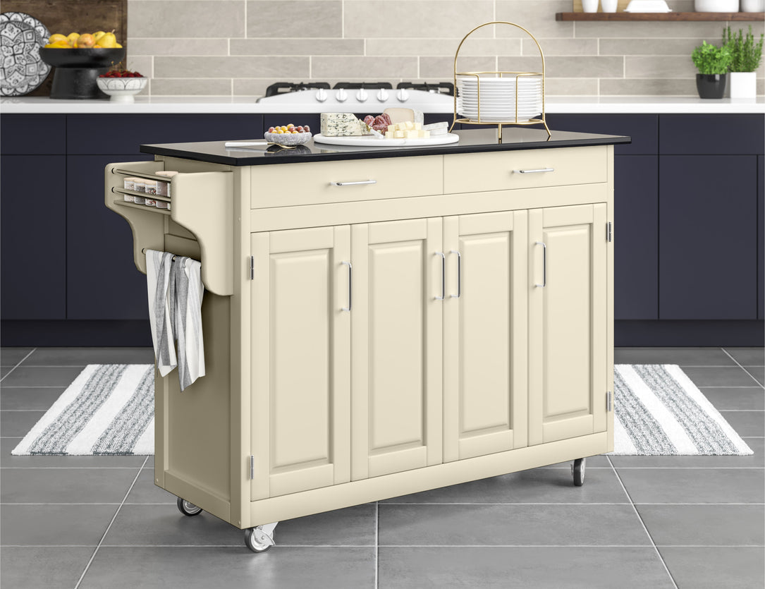 Create-A-Cart Off-White Kitchen Cart - Black Granite Top