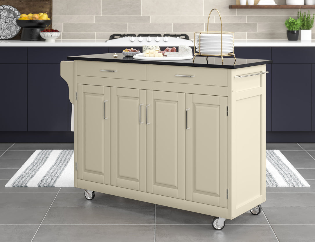 Create-A-Cart Off-White Kitchen Cart - Black Granite Top