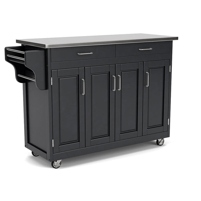 Create-A-Cart Black Kitchen Cart - Stainless Steel Top