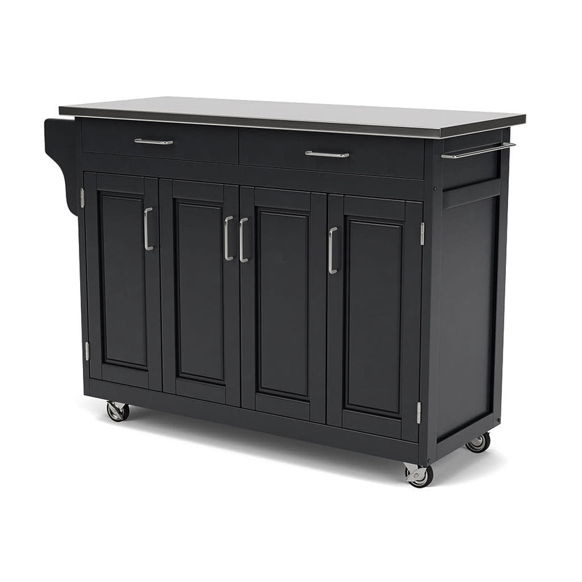 Create-A-Cart Black Kitchen Cart - Stainless Steel Top