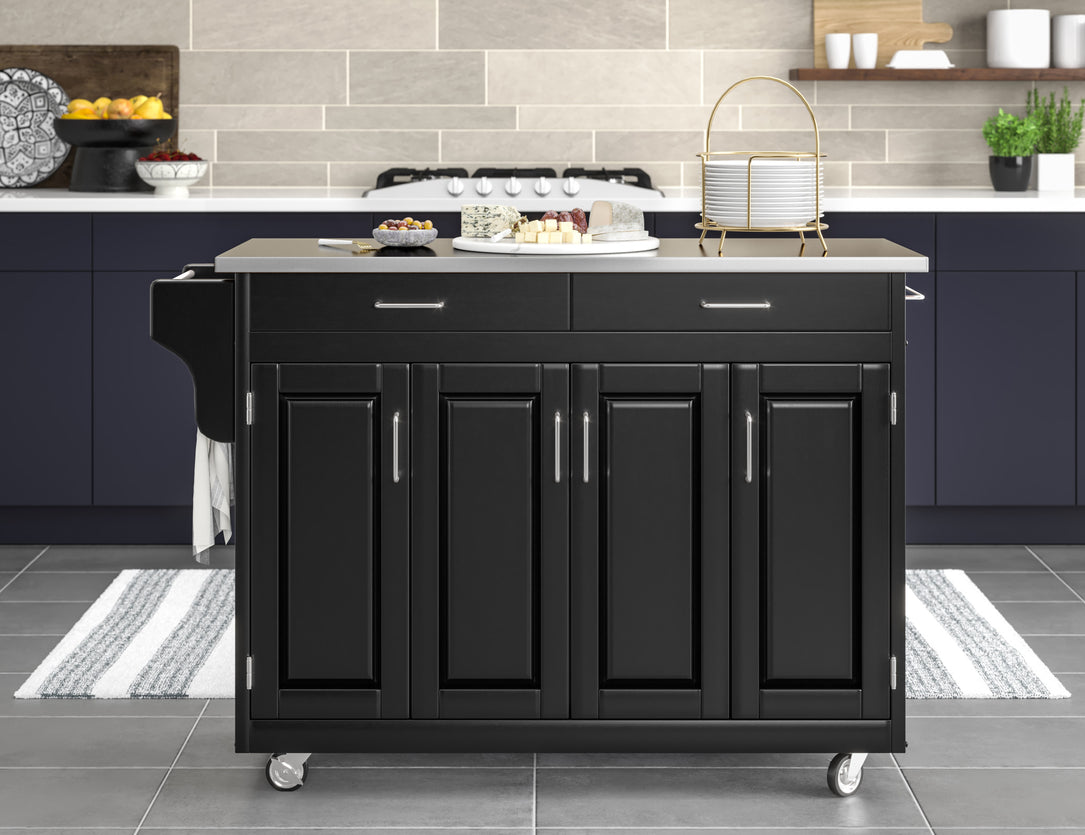 Create-A-Cart Black Kitchen Cart - Stainless Steel Top