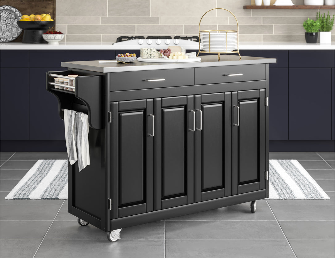 Create-A-Cart Black Kitchen Cart - Stainless Steel Top