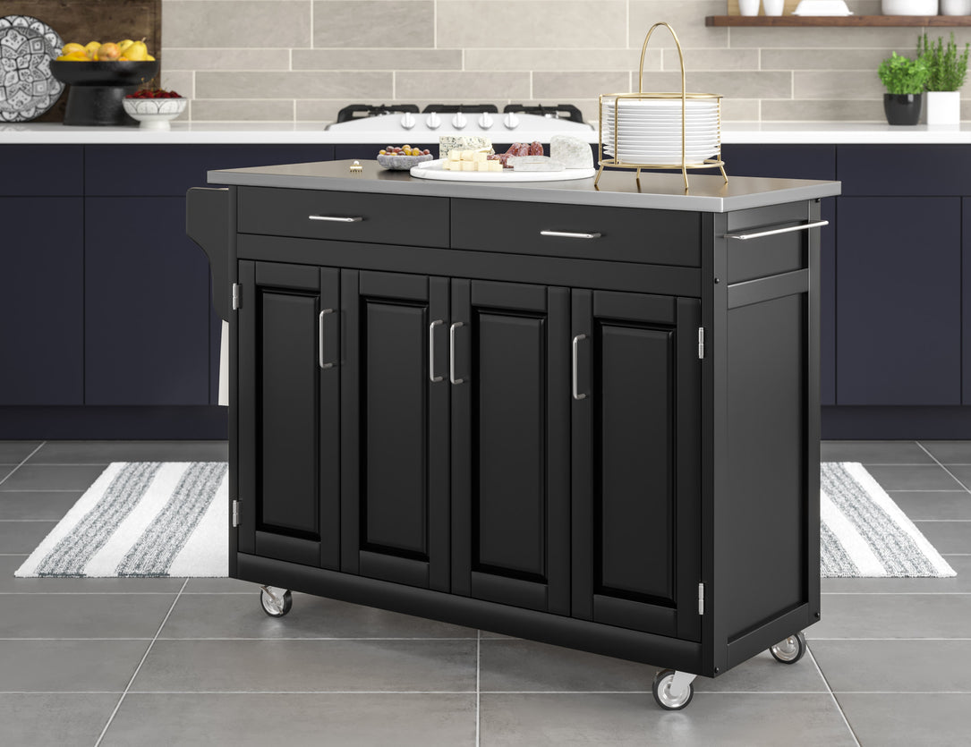 Create-A-Cart Black Kitchen Cart - Stainless Steel Top