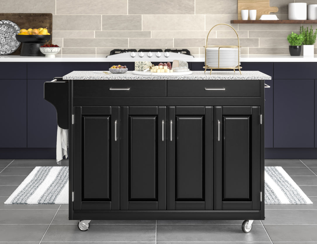 Create-A-Cart Black Kitchen Cart - Gray Granite Top