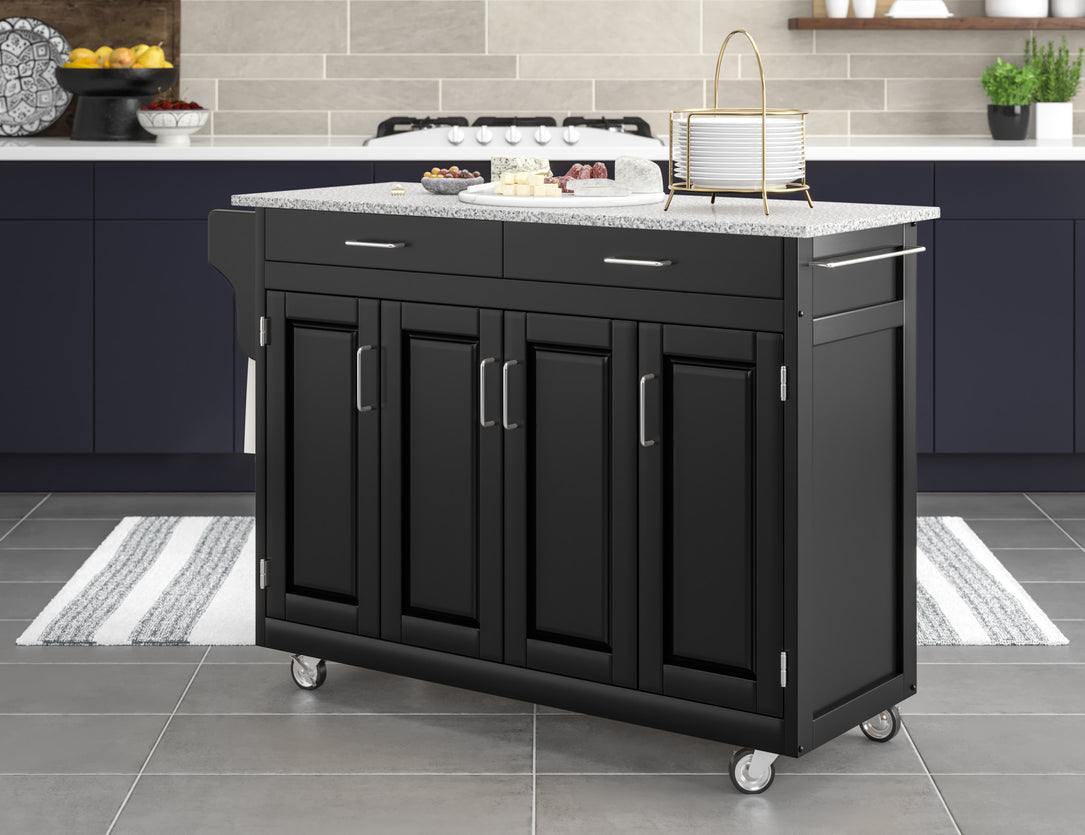 Create-A-Cart Black Kitchen Cart - Gray Granite Top