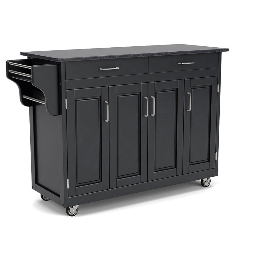 Create-A-Cart Black Kitchen Cart - Black Granite Top