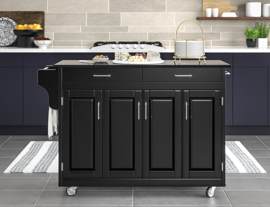 Create-A-Cart Black Kitchen Cart - Black Granite Top