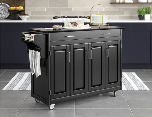Create-A-Cart Black Kitchen Cart - Black Granite Top