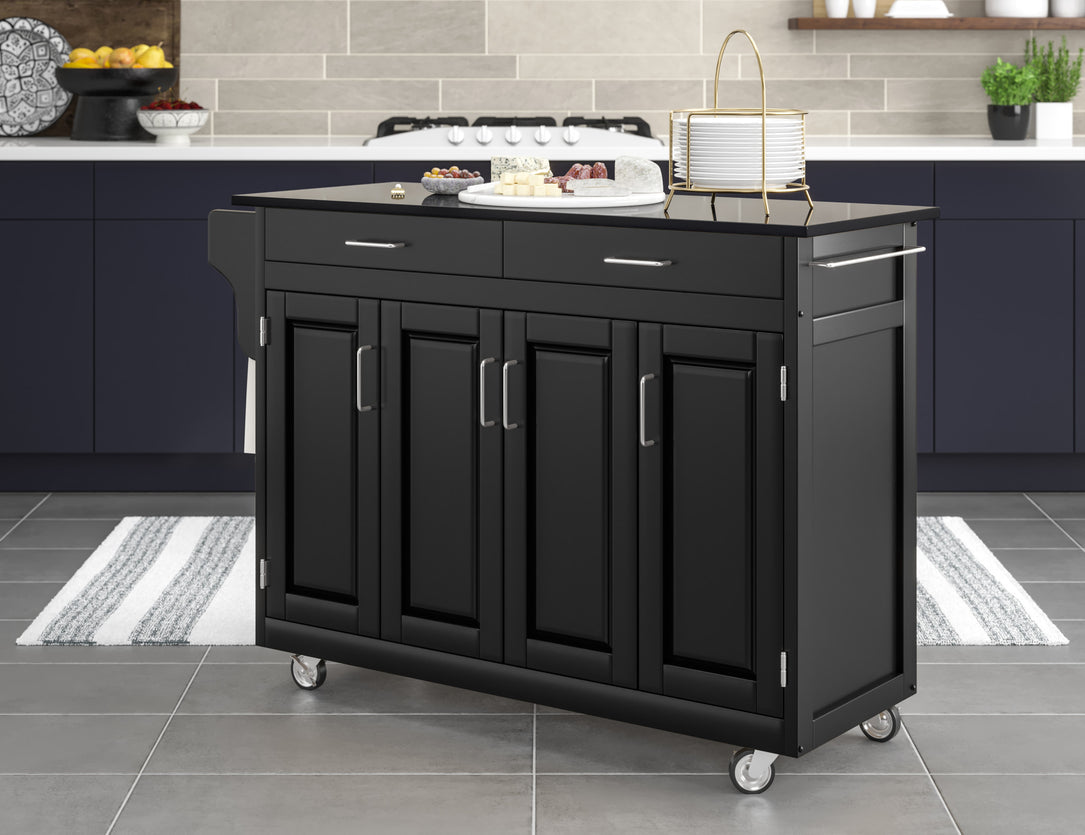 Create-A-Cart Black Kitchen Cart - Black Granite Top