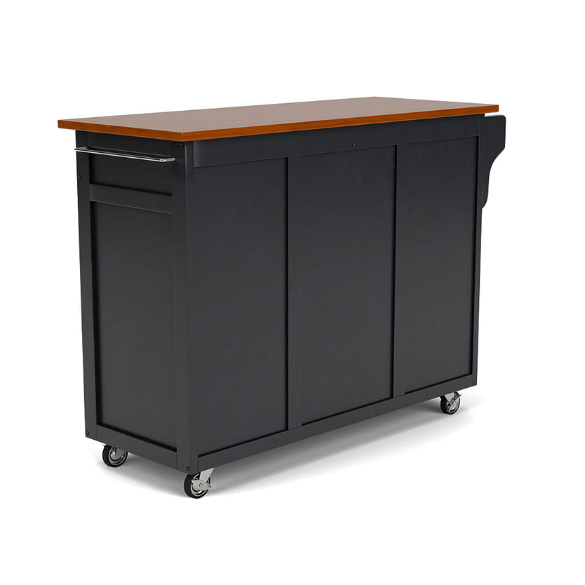 Create-A-Cart Black Kitchen Cart - Brown Wood Top