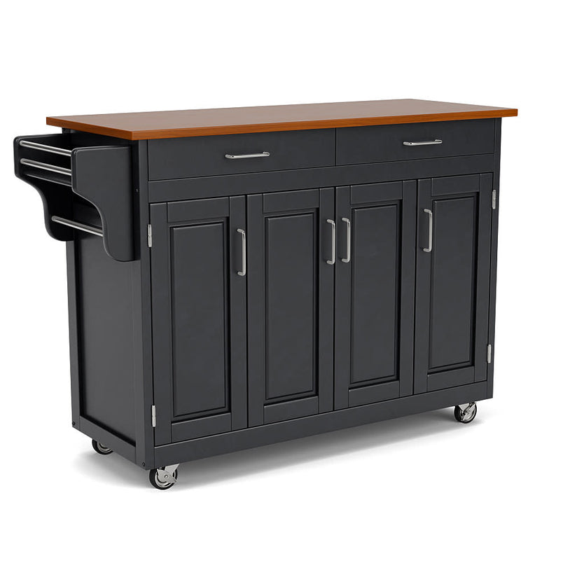 Create-A-Cart Black Kitchen Cart - Brown Wood Top