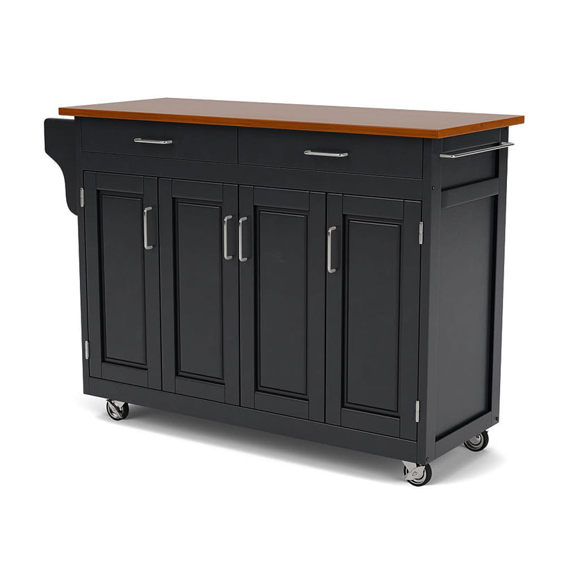 Create-A-Cart Black Kitchen Cart - Brown Wood Top