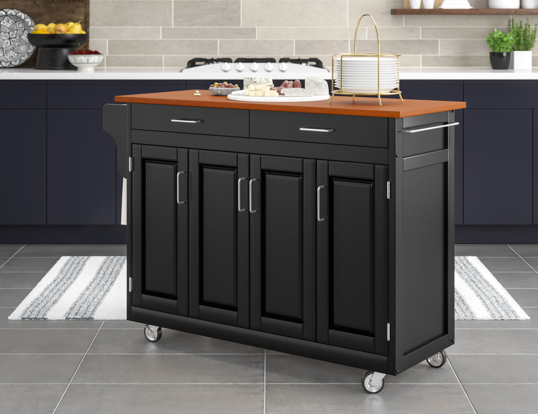 Create-A-Cart Black Kitchen Cart - Brown Wood Top