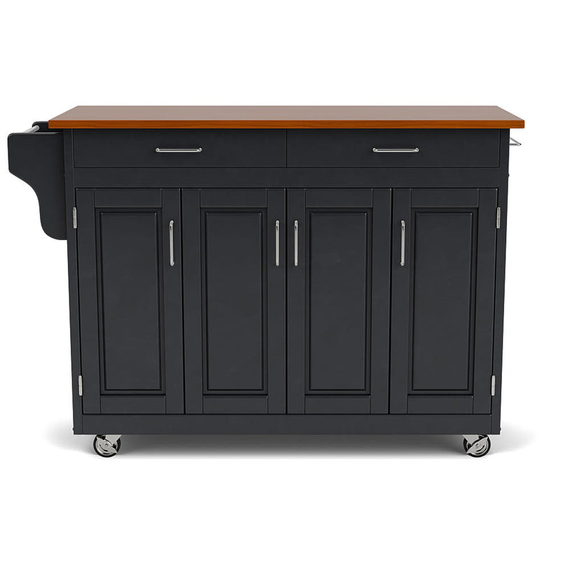 Create-A-Cart Black Kitchen Cart - Brown Wood Top