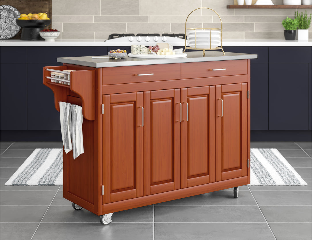 Create-A-Cart Brown Kitchen Cart - Stainless Steel Top