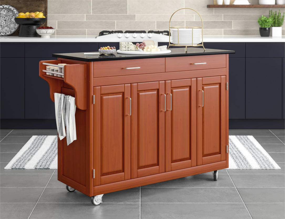 Create-A-Cart Brown Kitchen Cart - Black Granite