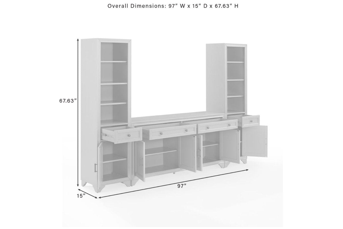 Tara 3Pc Sideboard And Bookcase Set - White