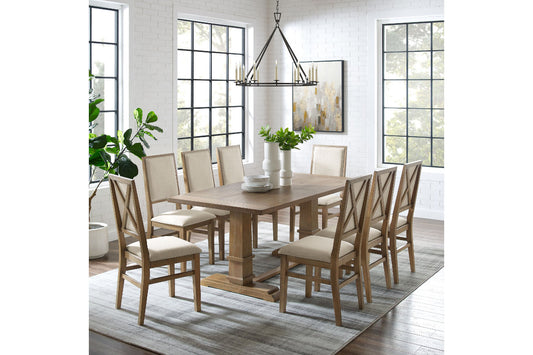 Joanna 9Pc Dining Set W/Upholstered Back Chairs - Rustic Brown