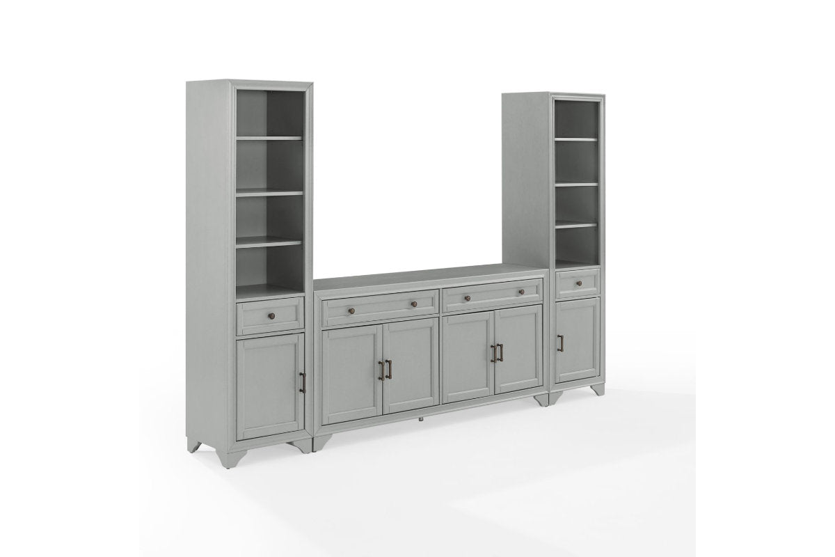 Tara 3Pc Sideboard And Bookcase Set - Gray
