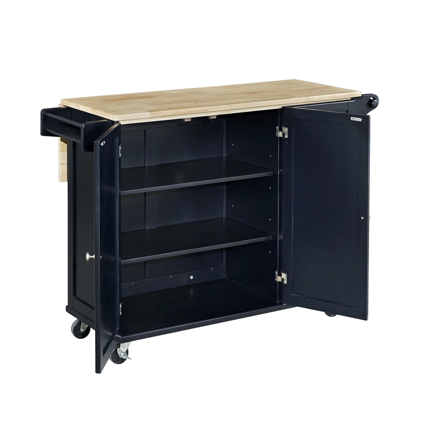 Dolly Madison Black Kitchen Cart W/Drop Leaf and Drawers